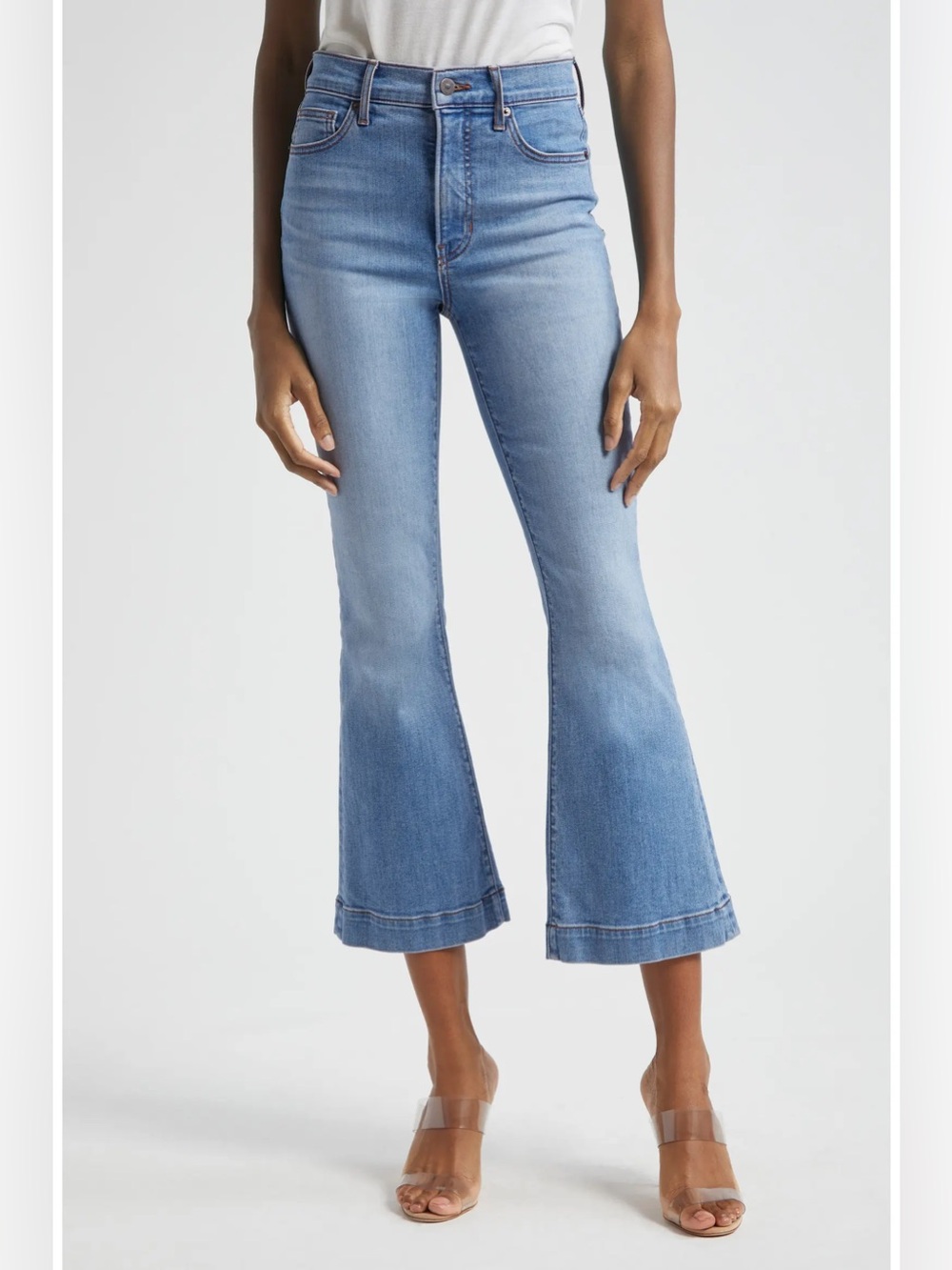 Veronica Beard Carson High Rise Crop Flare Jeans Amethyst Light Wash Denim Sz 30